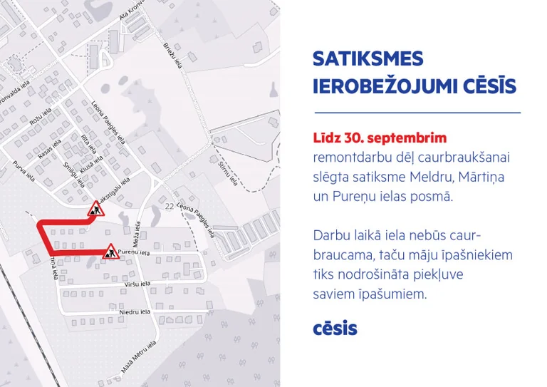Autovadītājiem Cēsīs līdz septembra beigām jāmaina maršruts