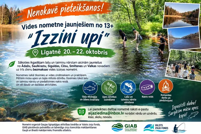 Jauniešus aicina uz bezmaksas vides nometni Gaujas reģionā